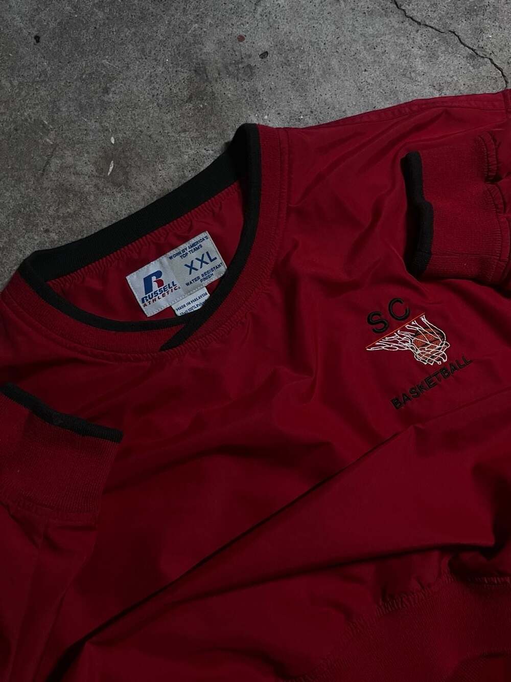 Vintage 90s Russell Athletic SC Basketball Red V-Neck Windbreaker